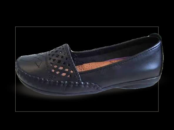 Zapato plano de cuero azul para dama, colección mónica